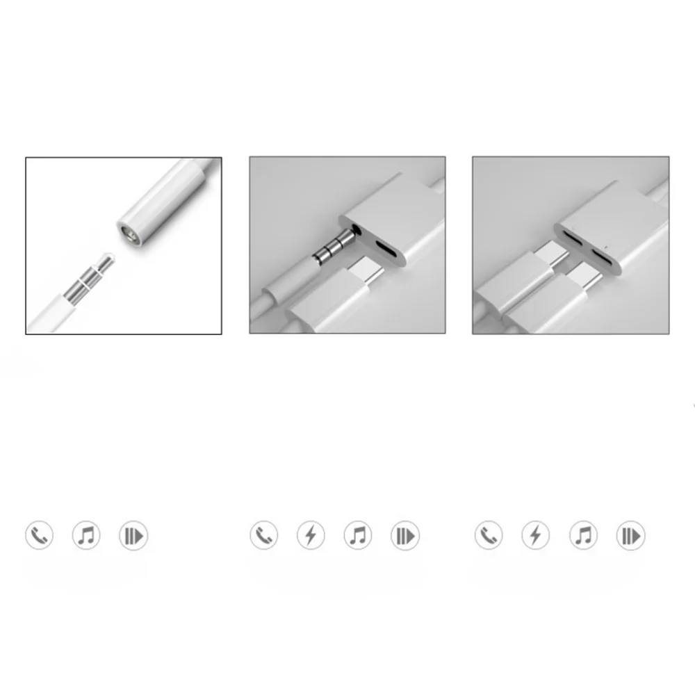 

2 In 1 Type-c To 3.5mm Digital Audio Patch Cord Headphone Mic Adapter Aux Converter(White)