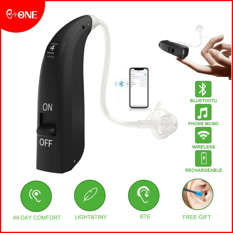 

Digital Rechargeable Hearing Aid BTE Adjustable Tone Sound Amplifier Portable High Power Hearing Device for Deaf Elderly