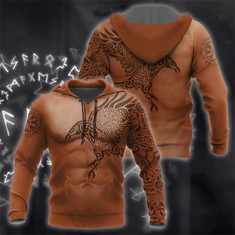 Мужские толстовки Vikings The Raven of Odin Tattoo с 3D принтом модная толстовка капюшоном в