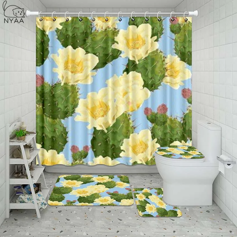 Vixm зеленый тропический кактус ванная комната водонепроницаемый набор занавесок