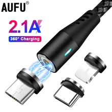 AUFU-Cable magnético Micro USB tipo C para iPhone y Xiaomi, Cable de carga rápida, cargador magnético, Samsung