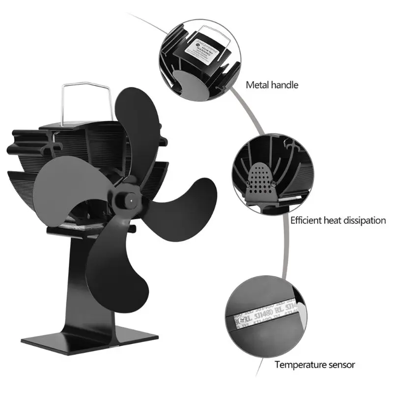 

Wood Stove Eco-friendly Fan 4 Blades Heat Powered Log Burner Fireplace Blower Ultra Quiet No Battery Or Electricity