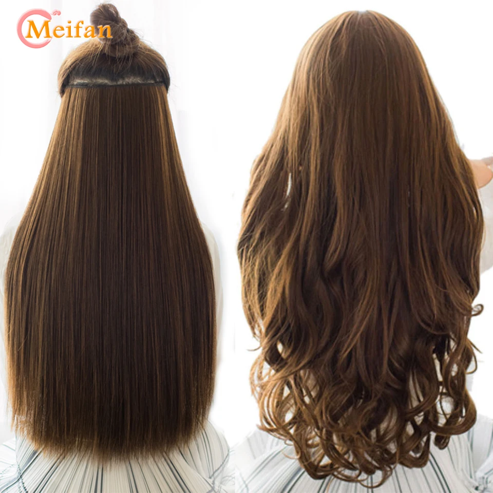 MEIFAN длинные прямые/кудрявые клипсы в одном кусочке синтетические волосы