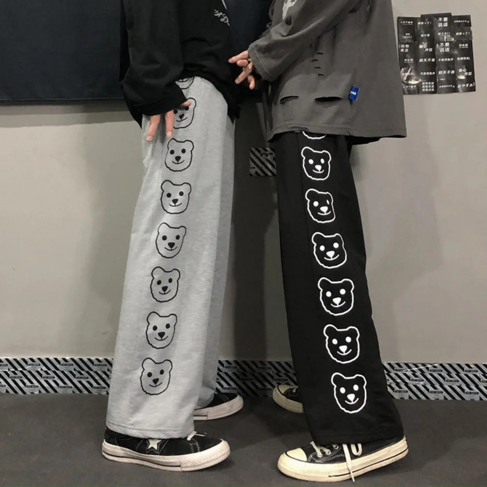 

Women's High Waist Straight Pants, Bear Elastic Casual Pants, Women's Street Clothes, Black Loose Hip-hop Pants Tights women