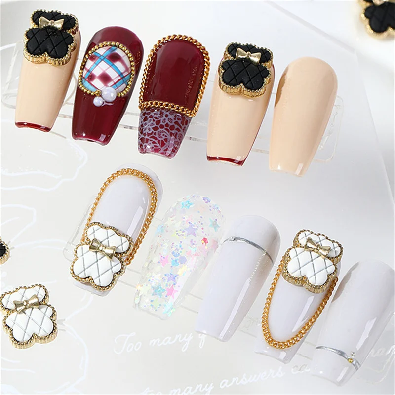 5 шт. галстук-бабочка для ногтевого дизайна медведь в клетку наклейки ногтей из