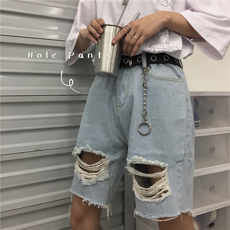Летние модные рваные джинсы в Корейском стиле свободные стройнящие шорты