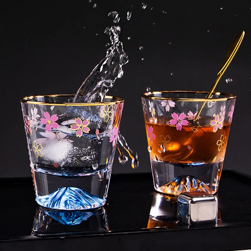 

Японское крепление Fuji Cherry прозрачная стеклянная чашка, кофейная кружка, пивная чашка для виски, термостойкая Изолированная стеклянная чашк...