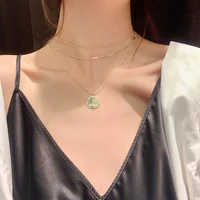 concise metal circle piece lettering three layers senior feel necklace suit woman moisture quality clavicle pendant chain