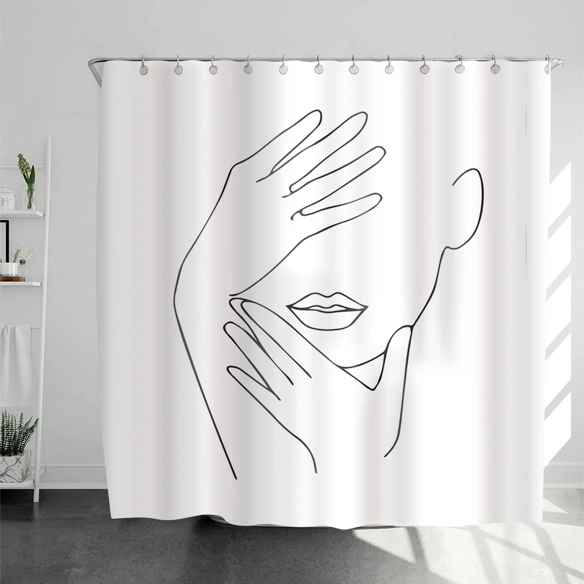 

Line Drawing Flower Couples Shower Curtain Cortinas De Dormitorio Anti-peeping Waterproof Polyester Washable Bathroom Decor