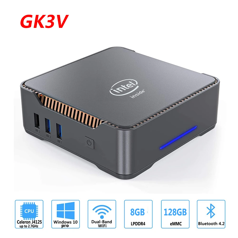 

GK3V AK3V Mini PC Intel J4125 J3455 DDR4 8GB 256GB SSD Windows 10 Dual WIFI 1000M LAN 4K WIN10 Mini Computador VS GK Mini