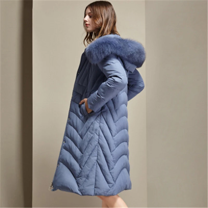 Big Size New Winter Fox Fur Collar Women Down Coat High Quality Elegant Ladies 90% White Duck Down Coat Fsashion Female Overcaot