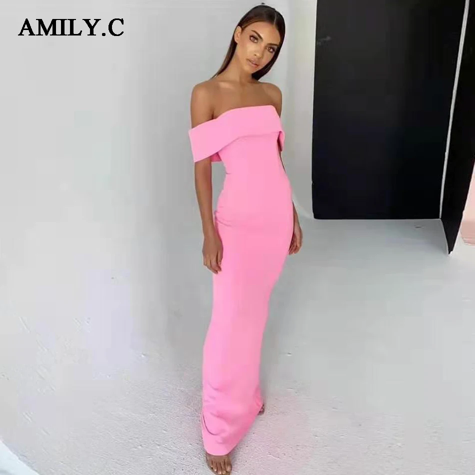 Amily.c 2021 Новый высокое качество элегантный сплошной Цвет с открытыми плечами