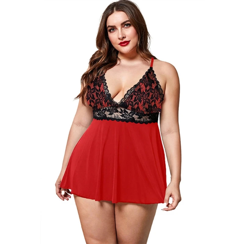 

Women Plus Size Pajama Decorative Pattern Lace Nightgown Sexy Sleepwear Lingerie XX9D