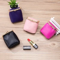 portable lipstick cosmetic bag premium sheepskin 3d square lipstic case brand kiss button soft leather jewelry pouch coin purse
