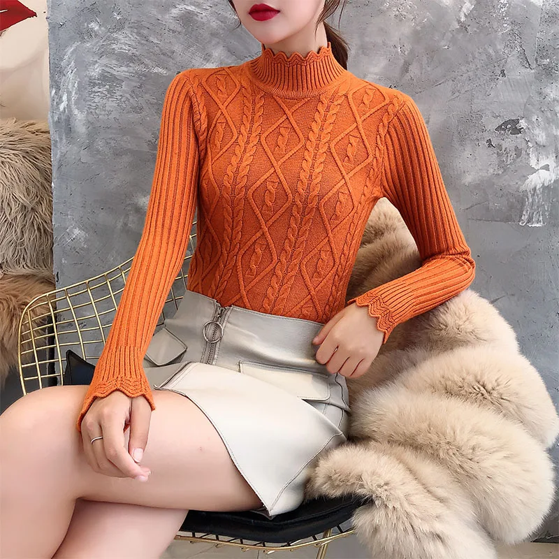 

New Semi-high-collar Sweater, Female Fitness Short, Thickened Westernized Bottom Shirt, Tight-fitting Knitted Shirt