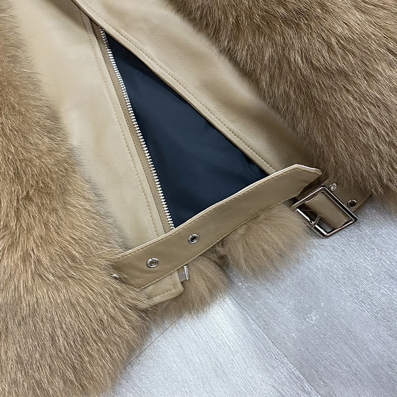 2020 Winter Stylish Fox Fur Vest Ladies Locomotive Coat Women's Short Slim Sleeveless Jacket