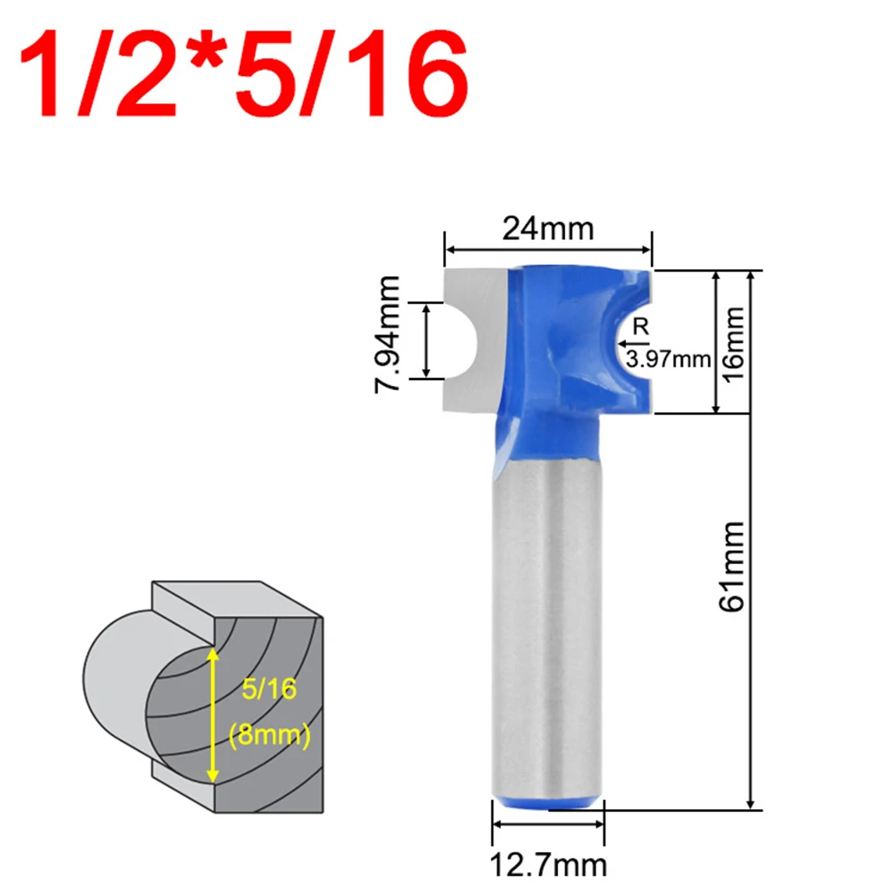 7.94mm 1/2 дюйма, хвостовая фреза с полукруглые разноцветные плоские с закругленный Стекловолоконный для вырезания гребней и Концевая фреза быстроходный деревообрабатывающий фрезерный станок твердосплавные фрезы деревообрабатывающий фасонно-фрезерный резец инструмент для древесины MDF - Длина режущей кромки: 7.94mm