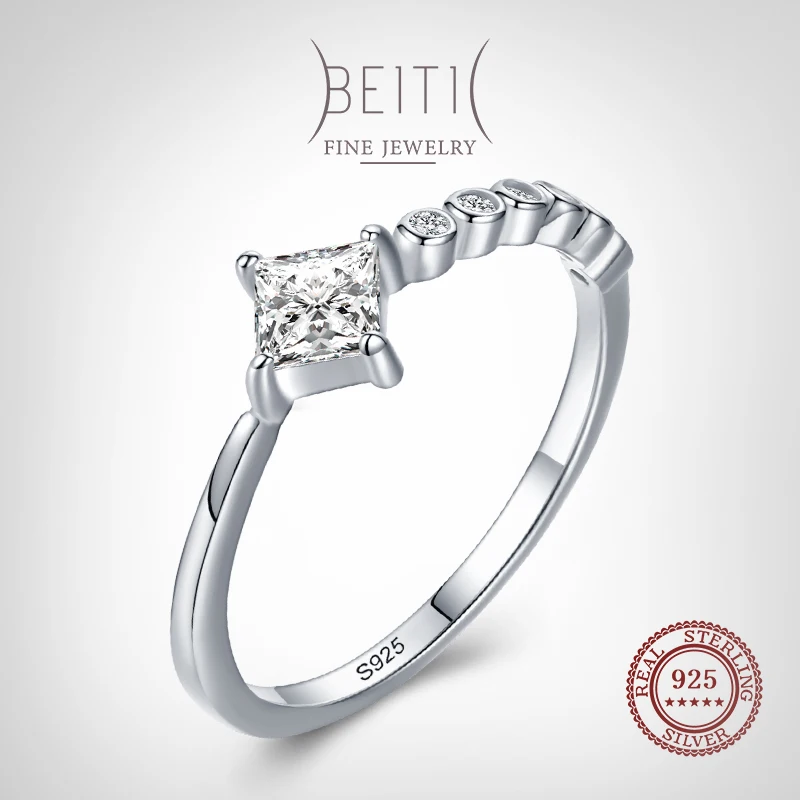 

Женское кольцо на палец Beitil с простым геометрическим дизайном из настоящего серебра со сверкающим прозрачным кубическим цирконием, изящно...