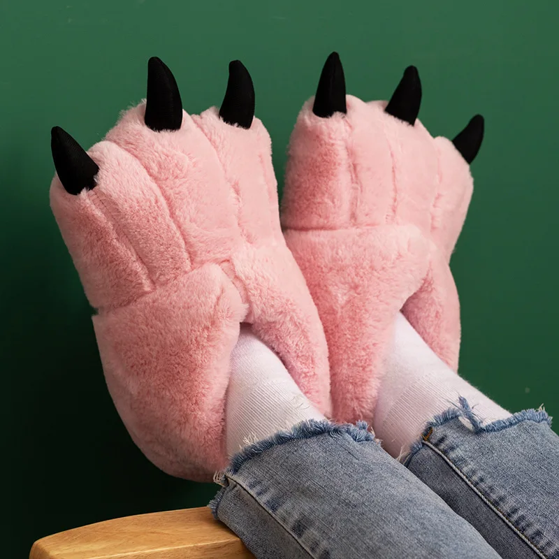 

Funny Cute Bear Paw Slippers for Winter Women Female Indoor Fuzzy Fur Shoes Slides Ladies Bedroom Floor Fluffy Claw Flip Flops