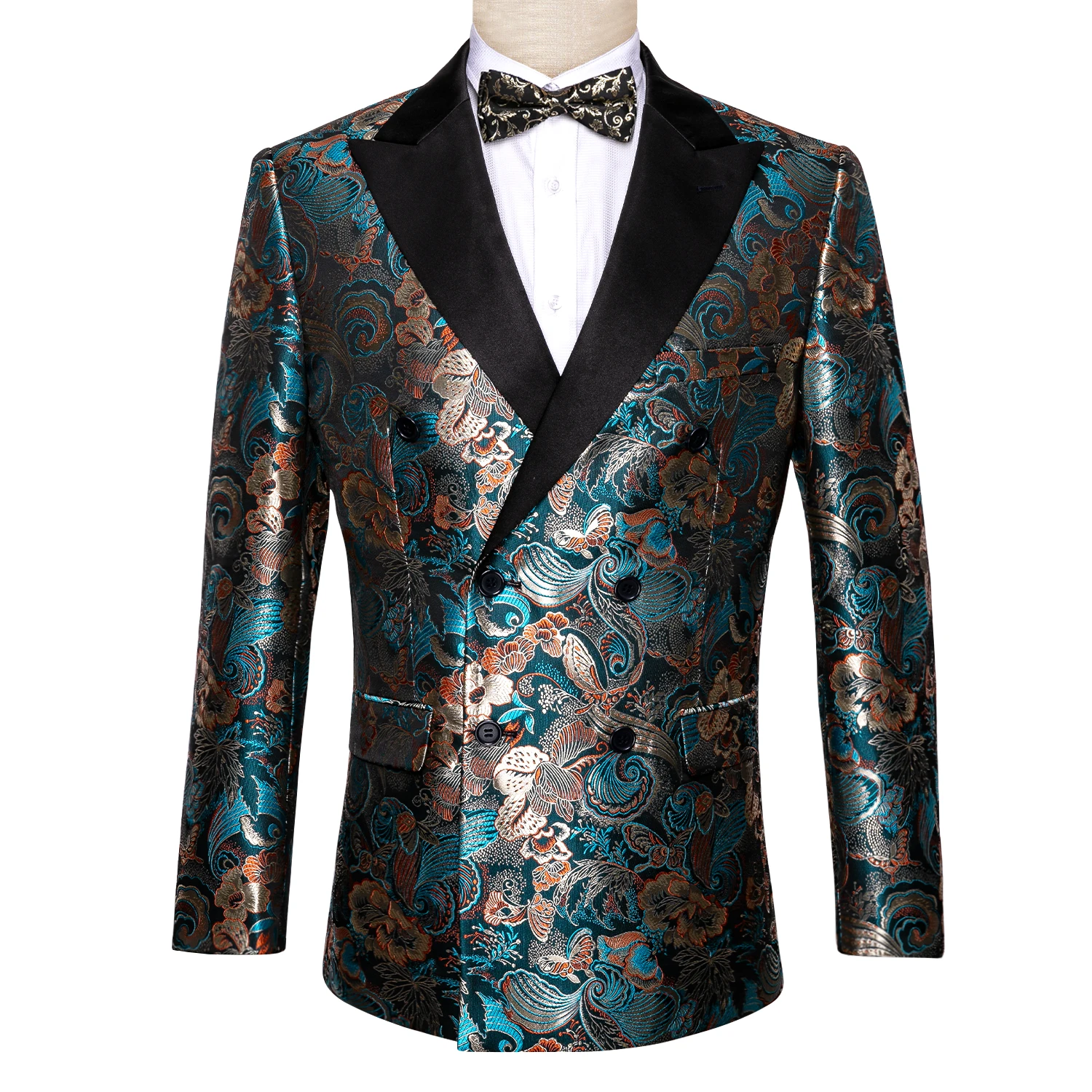 Teal Green Paisley Mens Suits Italian Design Custom Made Tuxedo Jacket Groom Suits For Men Blazers Party  Barry.Wang Designer