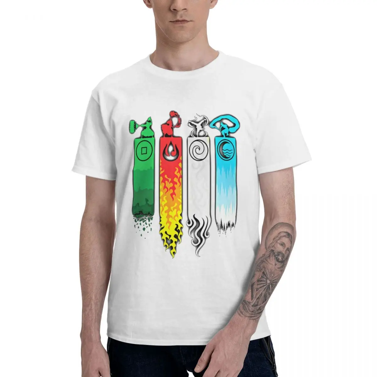 

Elemental Bending Avatar T-Shirts Pure Cotton Crewneck Men T Shirts Short Sleeve Plus Size Gift Tees Clothes Summer US Size