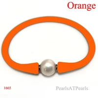 7 5 inches 10 11mm one aa natural round pearl orange elastic rubber silicone bracelet