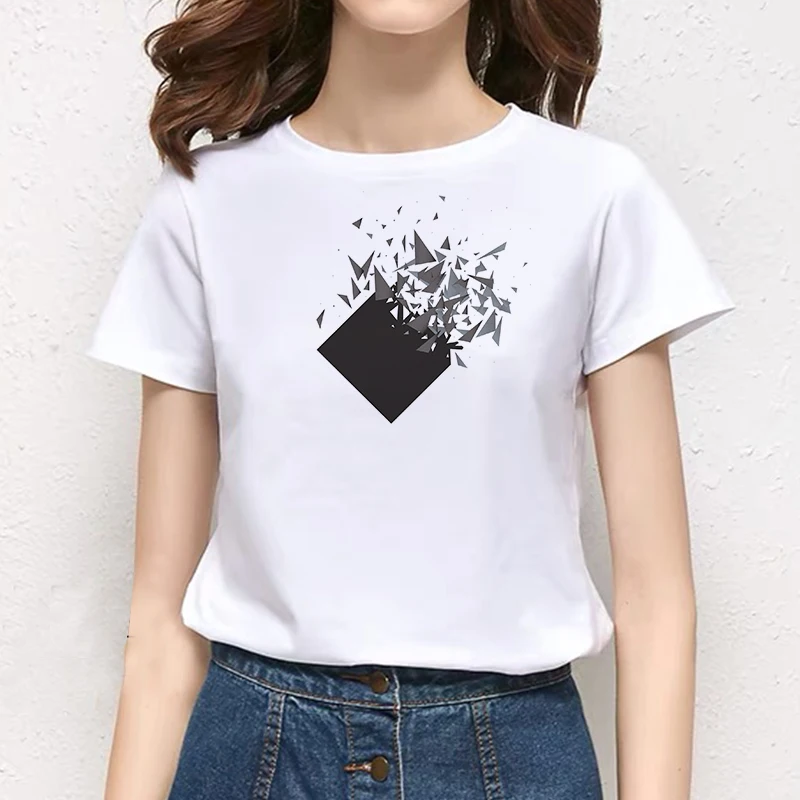 

2021 Geometry Printed O-neck Cheap Tee Casual Personality Fashion Tshirt Summer Harajuku Aesthetics Short Sleeve T-shirt