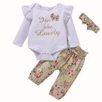 baby girls letter print clothing set romper pants headband 3pcs casual outfits spring autumn kids long sleeve jumpsuit set