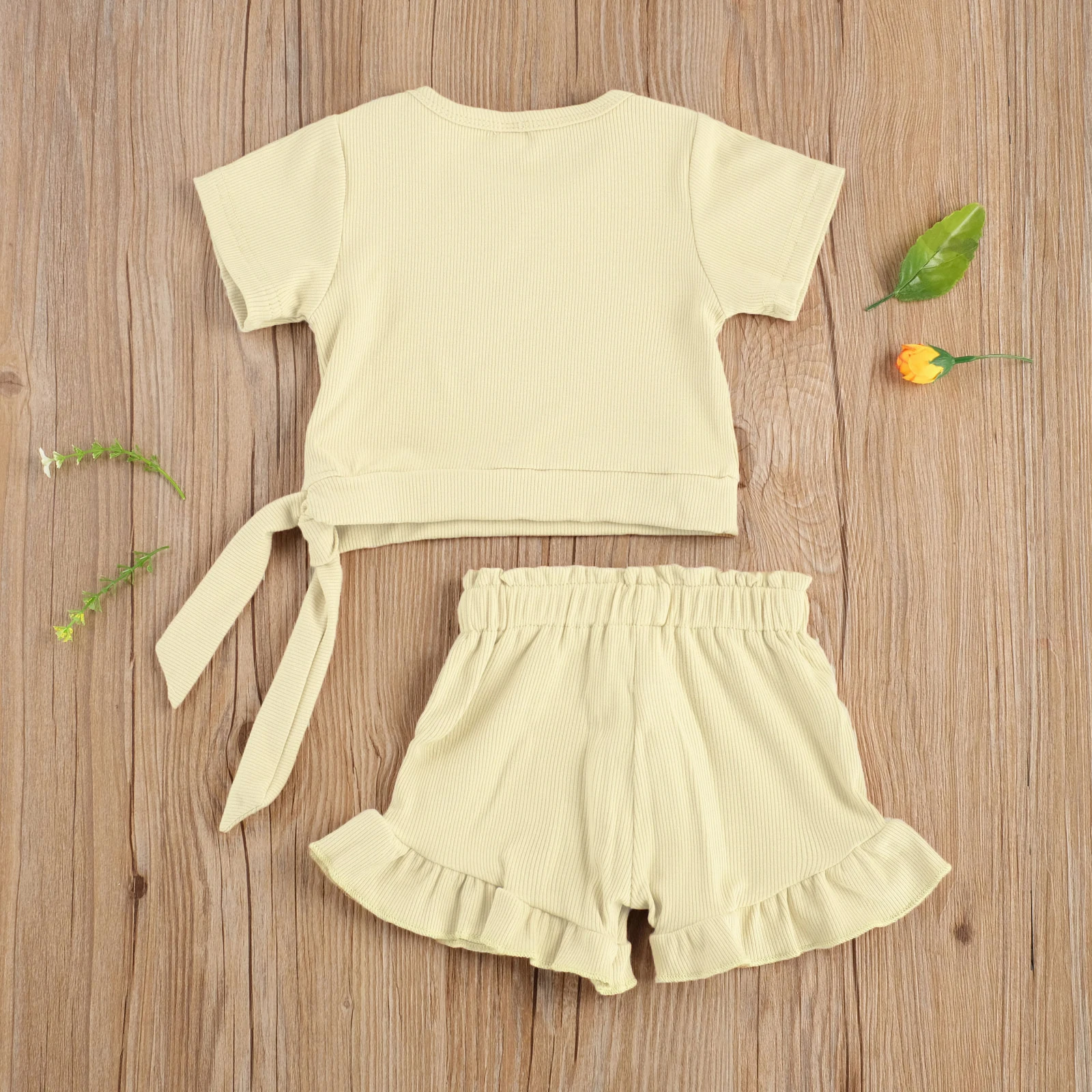 

Toddler Kids Baby Girls Boys Ribbed Clothing Casual Children Knitted Short Sleeve T-shirts+Shorts Sport Boy Sets Outfits 0-3Y