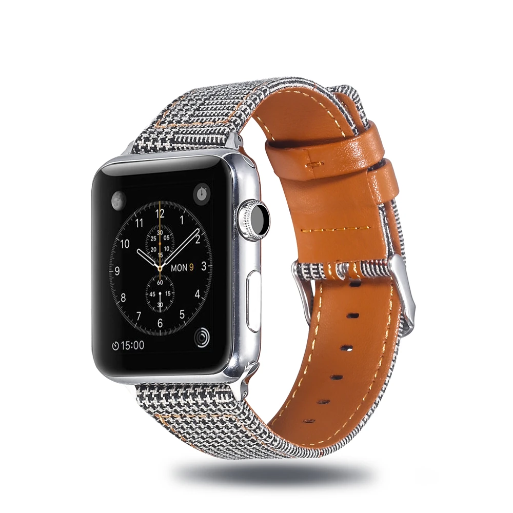 Холщовый ремешок для часов для Apple Watch 38 мм 42 мм 40 мм 44 мм нейлоновый кожаный ремешок для часов браслет для iWatch Series 5/4/3/2/1