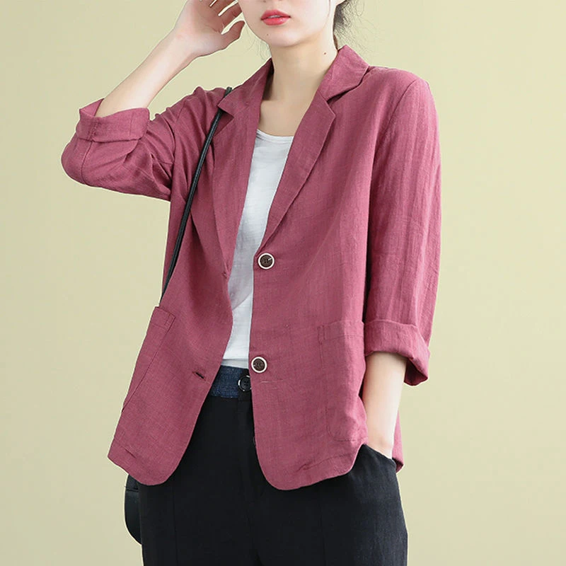 

Spring Summer Arts Style Women Long Sleeve Cotton Linen Blazer Mujer Loose Tops Casual Vintage Blazers Coat