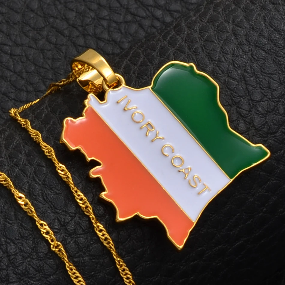 Anniyo COTE D IVOIRE карта флаг золотого/серебряного цвета ожерелья Кот Костя страна ювелирные изделия с дизайном «карта»#076606