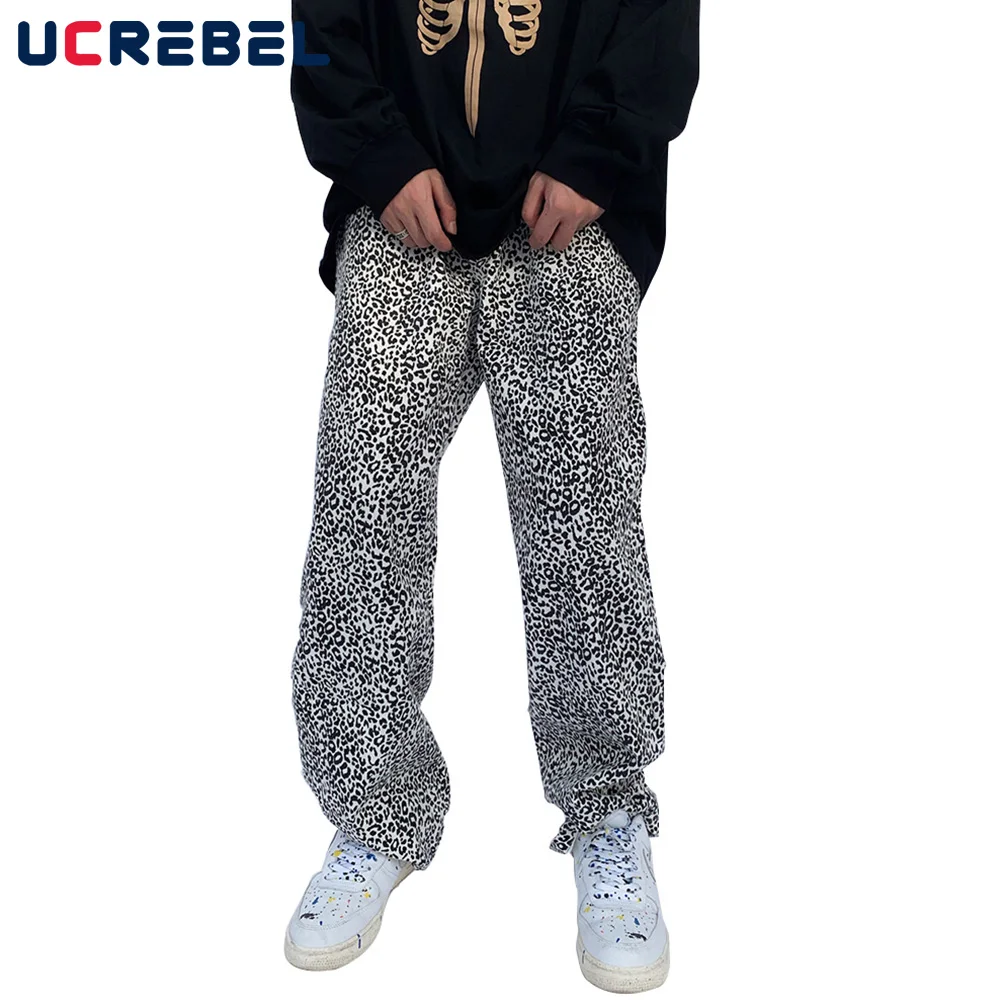 

Leopard Print Wide Leg Pants Mens Streetwear Loose Straight-leg Pants High Street Casual Trousers Men