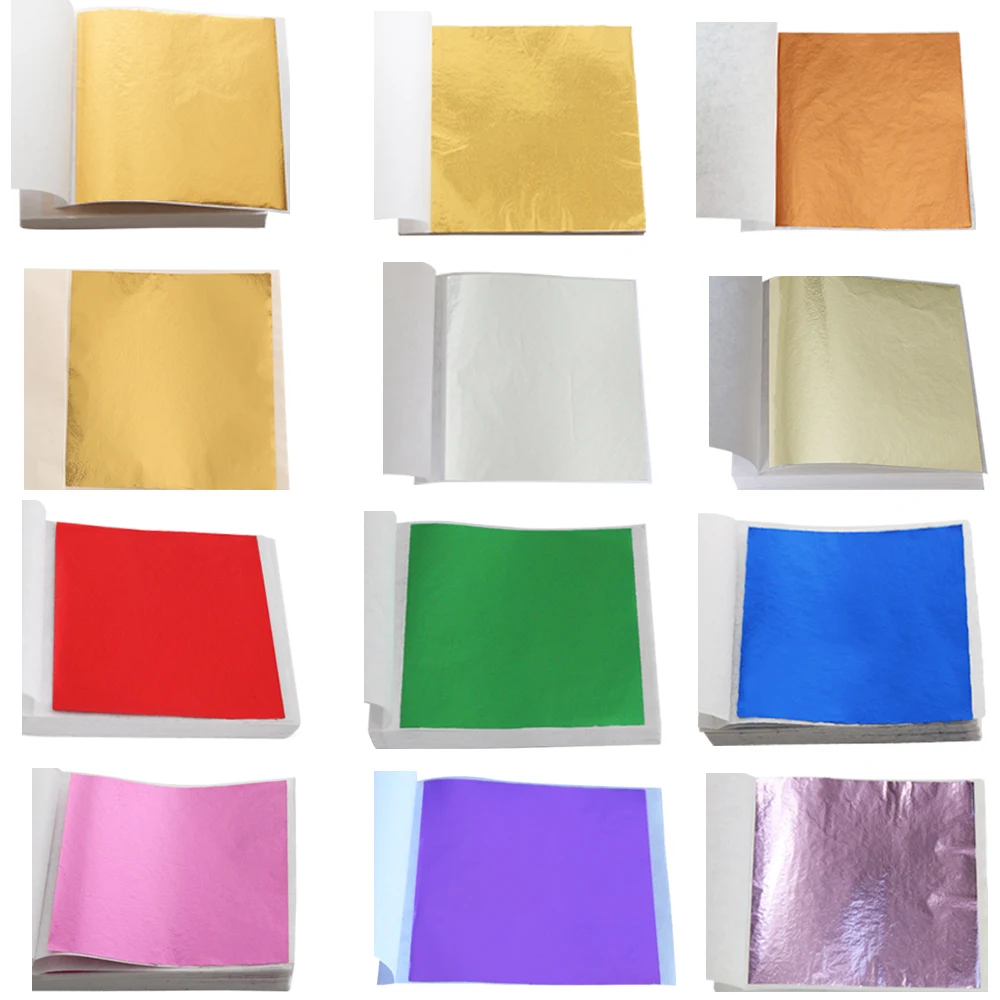 

100pcs/pack Imitation Gold Leaf Sheet Foil Paper 8X8.5cm for Arts Crafts Statue Nail Car Photo Frame Decoration Colorful Foil
