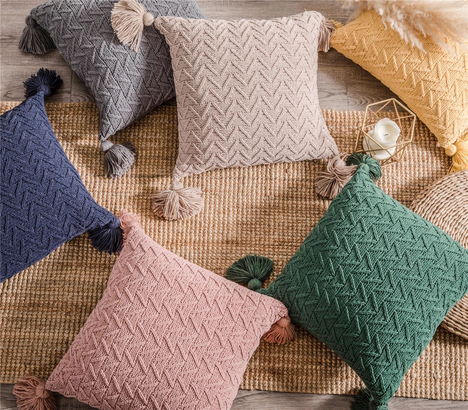 Милая наволочка из шенилла чехол с кисточками в нордическом стиле для