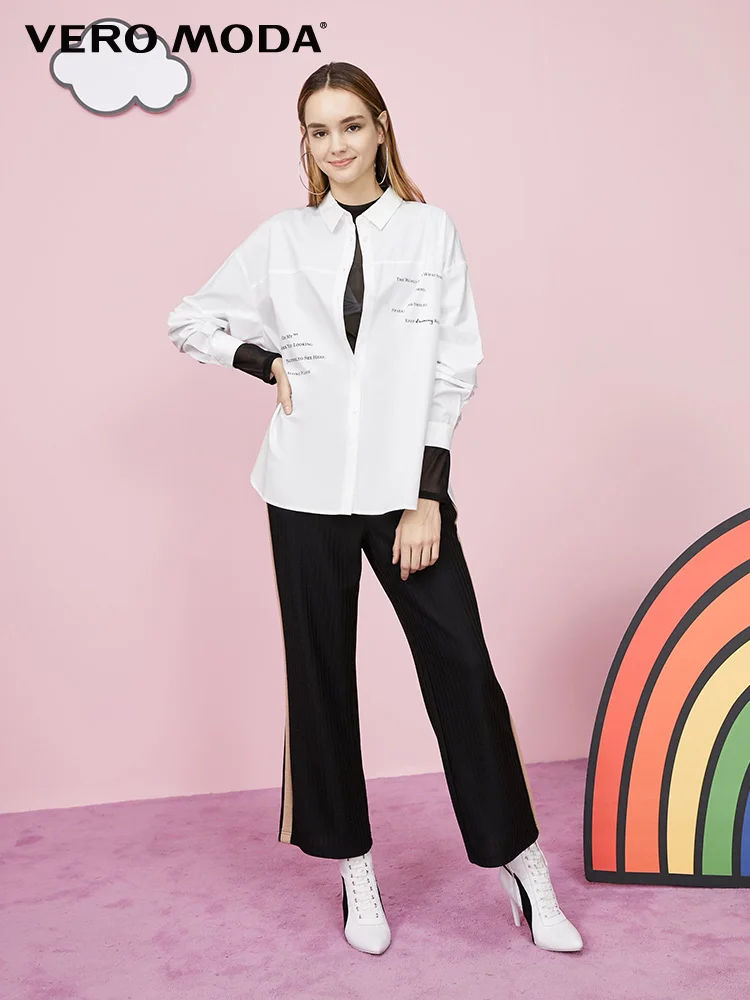Vero Moda/зимняя женская рубашка на осень и зиму 100% хлопок прямая с буквенным принтом
