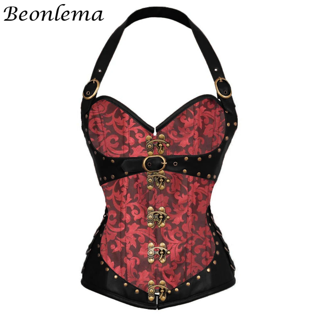 Beonlema Steampunk Corset Red Gothic Clothing Sexy Bustiers Brown Vintage Female Bodice Overbust Tops Corsage Party Costume | Женская