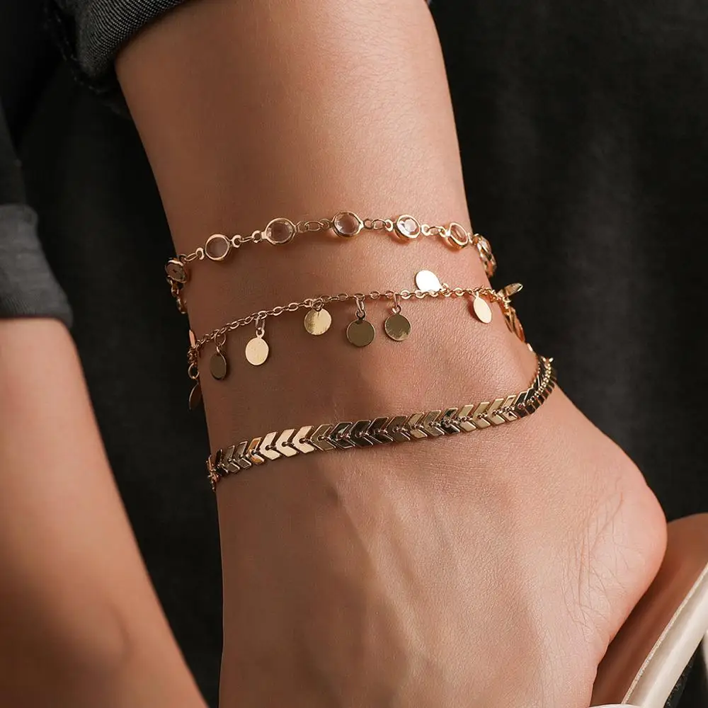 

3Pcs/Set Anklets for Women Foot Accessories Bohemia Summer Beach Barefoot Sandals Bracelet Anklet On the Leg Jewelry Charm