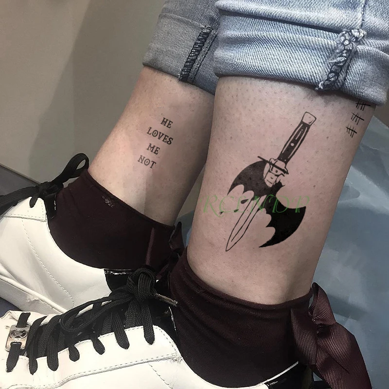 

Waterproof Temporary Tattoo Sticker bat dagger "he love me not " tatto flash tatoo fake tattoos for Men women