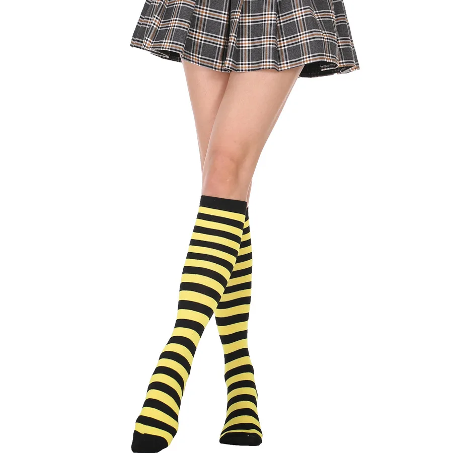 Black Lolita Striped Socks Women Funny Christmas Gifts Sexy Thigh High Nylon Long Stockings Cute Over Knee Socks