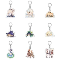 fashion anime genshin impact keychains zhongli diluc venti paimon keychain base acrylic stands keyring gifts for fans