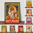 Женский и тигр спичечная коробка печать индийская стена искусство винтажное индийское искусство спичечная коробка ВИНТАЖНЫЙ ПЛАКАТ ПЕЧАТЬ для спальни домашний декор