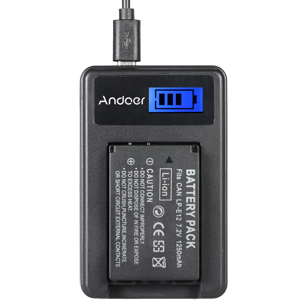 Andoer LP E12 2 шт 7 4 в 1200 мАч перезаряжаемая батарея с ЖК дисплеем зарядный комплект USB