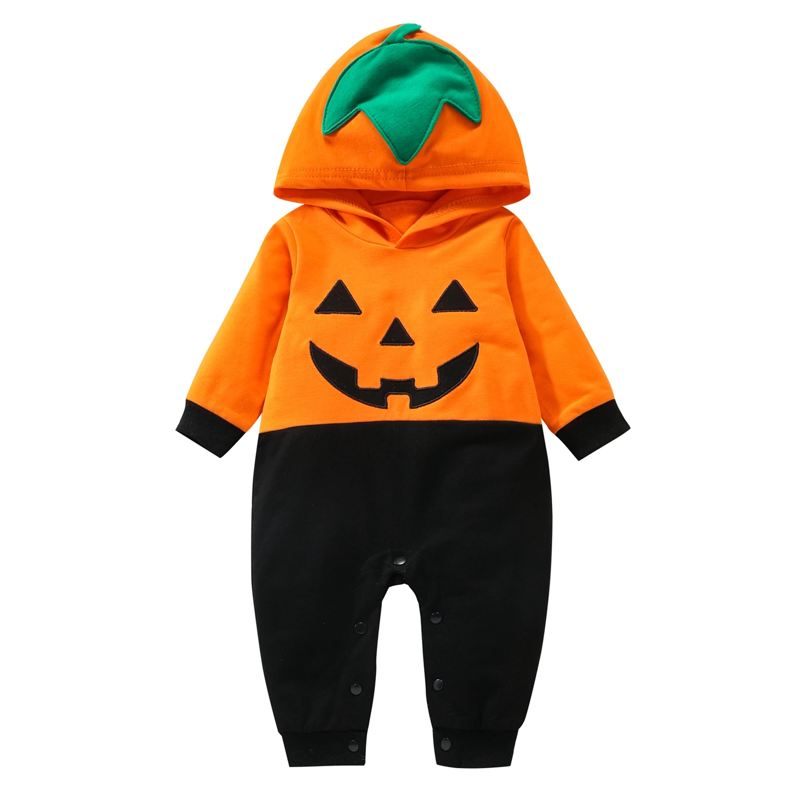 

OPPERIAYA Toddler Kid Halloween Autumn Jumpsuit Applique Smiling Face Hooded Long Sleeves Romper for Baby Girls Boys 0-24 Months