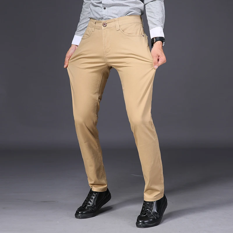 Брюки мужские повседневные хлопковые эластичные облегающие прямые штаны