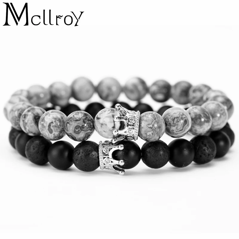 Mcllroy пара браслетов/бусины/корона/Расстояние//милый/натуральный камень/браслеты для женщин и мужчин ювелирные изделия на заказ подарок на день Святого Валентина