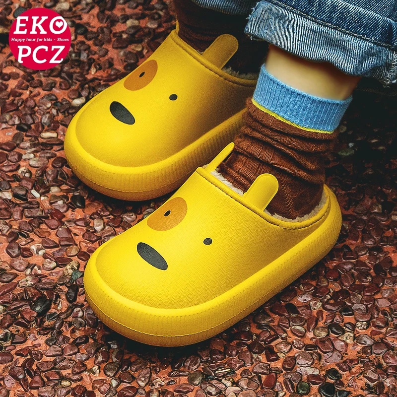 

Тапочки EKOPCZ детские плюшевые, домашняя обувь с мультяшными животными, утепленные пушистые тапочки для мальчиков и девочек
