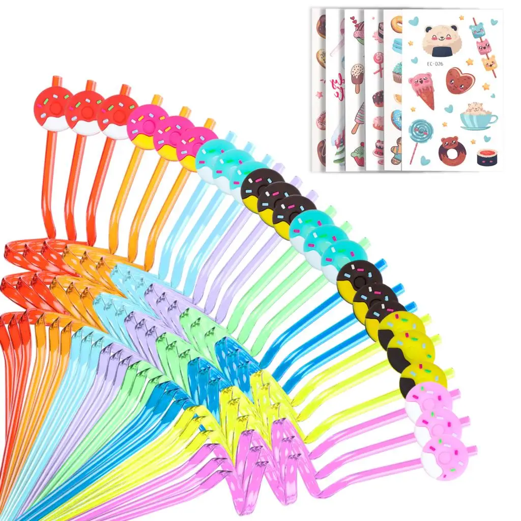 

24Pack Reusable Cute Panda Animal Series Doughnut ShapePlastic Straws For Children Happy Birthday Party Bar Drinking Straws