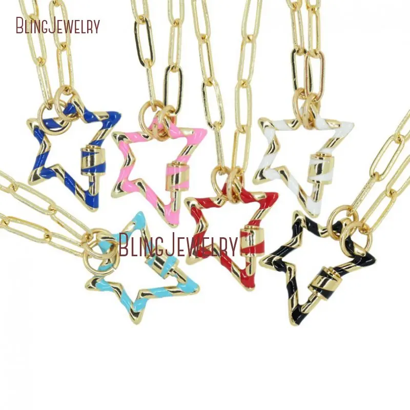 Gold Filled Chain Choker Star Lock Necklace Enamel Star Screw Clasp Carabiner Necklace NM30418