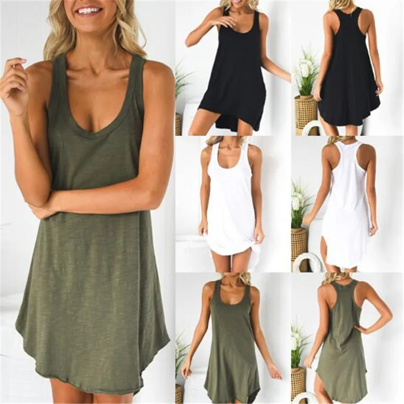 

2021 Spring And Summer Explosions Net Color U-Neck Sleeveless Slip-On Dress Home Casual Dress Hot Sale Short Dress